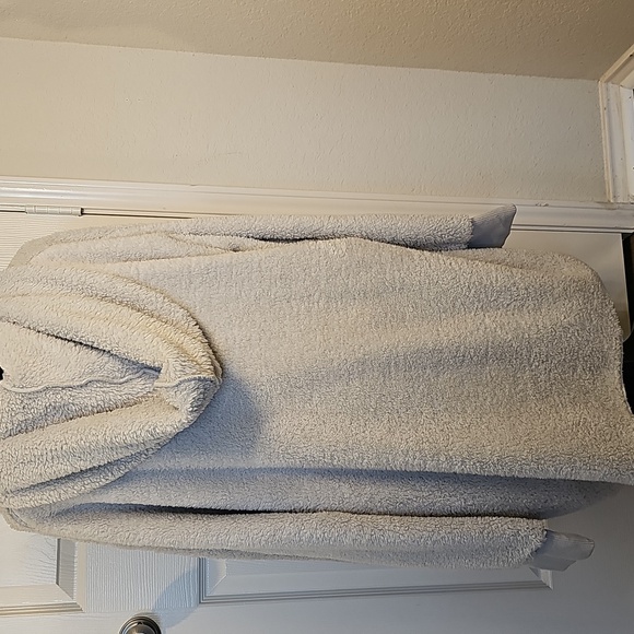 New Chicgal Fuzzy Hooded Open Front Sherpa Jacket Coat W Pockets 2XL Oatmeal - Picture 8 of 14